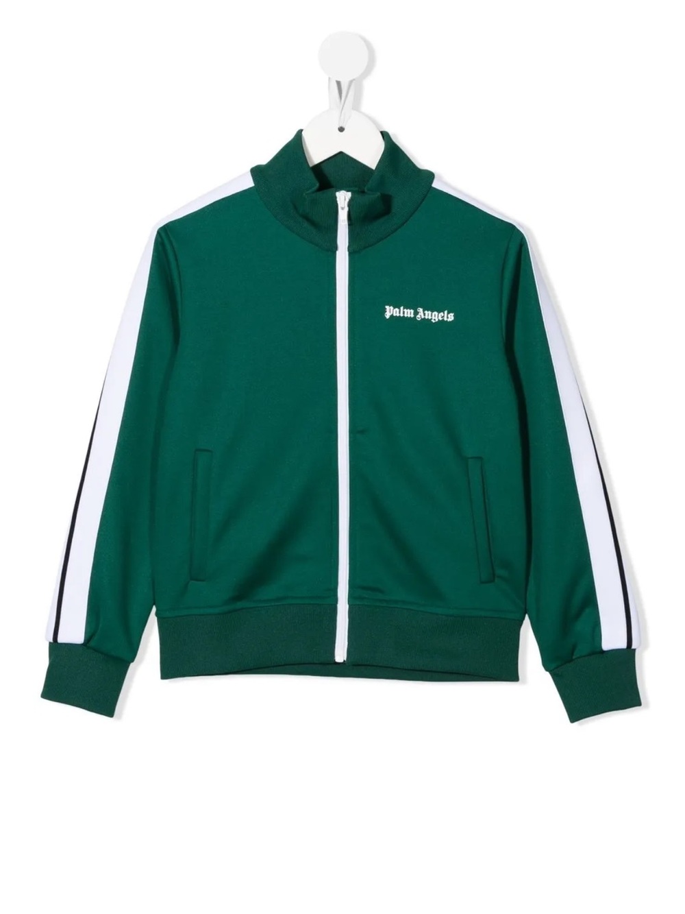 Palm Angels Kids Green Zip-Up Track Jacket with White Stripes